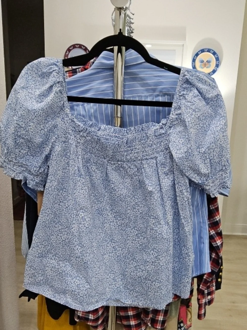 J. Crew Light Blue Floral Puff-Sleeve Blouse